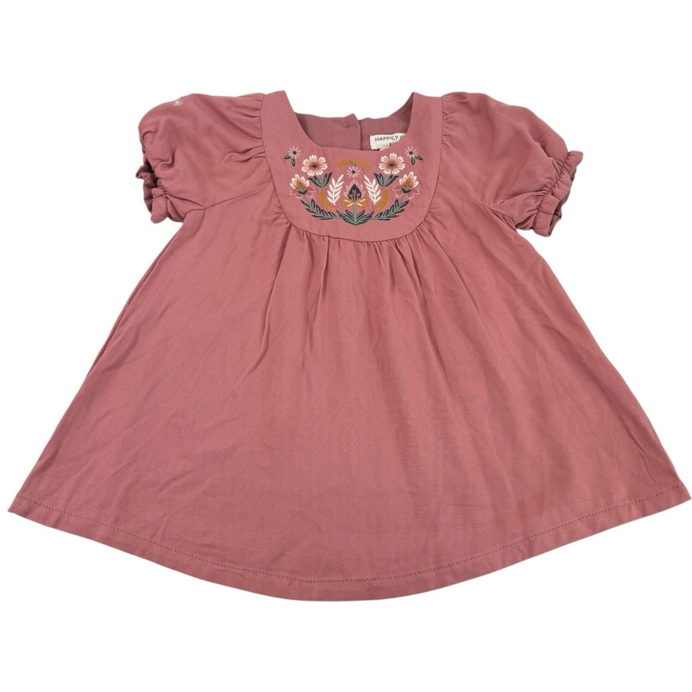 Happily Grey Kids 2T‎ Pink Floral Embroidered Dress Puff Sleeve Boho Cottagecore